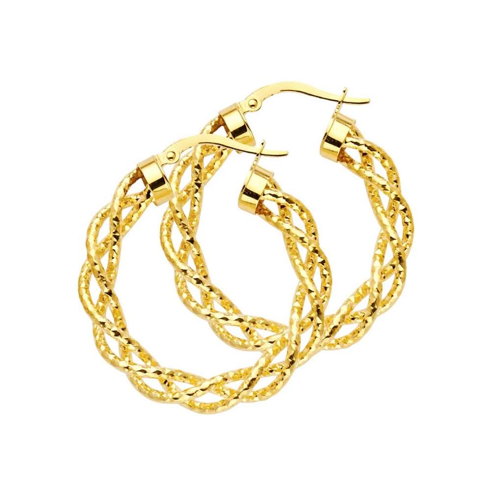 14K Yellow Gold Twisted Hoop Earrings for women